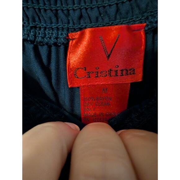 Cristina V Smocked Wide Leg Pants Womens M Pullon Drawstring Loose Flowy - Picture 5 of 9